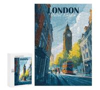 Rompecabezas para Adultos 300 PCS London, United Kingdom Cityscape Illustration Rompecabezas para Adultos Juegos Divertidos Decoración Desafiante De Completar 300 PCS