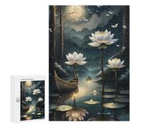 Rompecabezas para Adultos 300 PCS Lotus Pond Moonlit Serenity Rompecabezas para Adultos Juguete Decoración De Pared Regalos para Mujeres Gran Regalo para Juegos 300 PCS