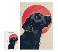 Rompecabezas para Adultos 300 PCS Loyal Black Dog Vector Portrait with Bold Red Sun Backdrop Rompecabezas para Adultos Juego Práctico Mejora La Memoria Regalos para Amigos Y Familiares 300 PCS