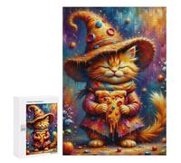Rompecabezas para Adultos 300 PCS Magical Cat with Pizza Hat Rompecabezas para Adultos Juegos Familiares Pero Divertidos Y Humorísticos Difíciles Y Desafiantes 300 PCS