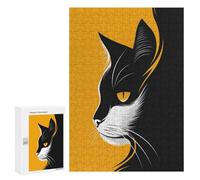 Rompecabezas para Adultos 300 PCS Minimalist Cat Vector Portrait in Black and Orange Rompecabezas para Adultos Juego Práctico Mejora La Memoria Regalos para Amigos Y Familiares 300 PCS