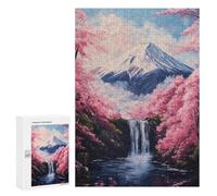 Rompecabezas para Adultos 300 PCS Mountain Fuji Waterfall Sakura Rompecabezas para Adultos Juego De Ingenio Regalos para Mujeres Regalos para Amigos Y Familiares 300 PCS