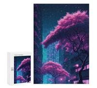 Rompecabezas para Adultos 300 PCS Neon Cherry Blossoms Cityscape Rompecabezas para Adolescentes Juego De Ingenio Carrera De Velocidad De Manos Regalos De Cumpleaños Y Únicos 300 PCS