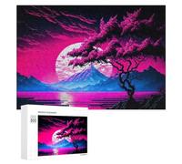 Rompecabezas para Adultos 300 PCS Neon Dreamscape with Cherry Blossom Tree Rompecabezas para Adultos Juguete Decoración De Pared Regalos para Mujeres Gran Regalo para Juegos 300 PCS