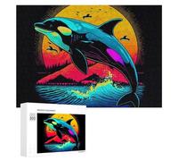 Rompecabezas para Adultos 300 PCS Neon Orca Sunset Wave Art Print Rompecabezas para Adolescentes Juego De Ingenio Carrera De Velocidad De Manos Regalos De Cumpleaños Y Únicos 300 PCS