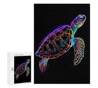Rompecabezas para Adultos 300 PCS Neon Turtle on Black Background Juego De Rompecabezas para Ejercitar La Mente Corte De Precisión Interacción Entre Padres E Hijos 300 PCS