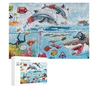 Rompecabezas para Adultos 300 PCS Ocean Adventure with Dolphins and Sharks Rompecabezas para Adultos Juego De Ingenio Decoración Perfecta Cumpleaños Y Navidad 300 PCS