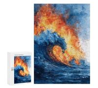 Rompecabezas para Adultos 300 PCS Ocean Wave Fire Art Print Rompecabezas para Adultos, Divertidos Y con Humor para Cumpleaños, Navidad, Regalos De Cumpleaños 300 PCS