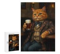 Rompecabezas para Adultos 300 PCS Orange Tabby Cat in A Pub Holding A Beer Rompecabezas para Adultos Juego De Ingenio Desafío Difícil 300 PCS