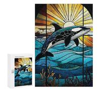 Rompecabezas para Adultos 300 PCS Orca Stained Glass Rompecabezas para Adultos Juegos Relajantes Mejora La Memoria Difícil Y Desafiante 300 PCS
