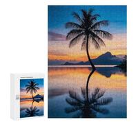 Rompecabezas para Adultos 300 PCS Palm Tree Sunset Reflection Rompecabezas para Adultos Juegos Relajantes Mejora La Memoria Cumpleaños Y Navidad 300 PCS