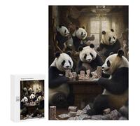 Rompecabezas para Adultos 300 PCS Pandas Playing Cards in Vintage Room Rompecabezas para Adolescentes Juego De Ingenio Carrera De Velocidad De Manos Regalos De Cumpleaños Y Únicos 300 PCS