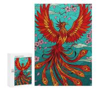 Rompecabezas para Adultos 300 PCS Phoenix and Cherry Blossoms Stained Glass Rompecabezas para Adultos Juegos Divertidos Decoración Desafiante De Completar 300 PCS