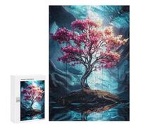 Rompecabezas para Adultos 300 PCS Pink Tree in Blue Cave Rompecabezas para Adultos Juegos Relajantes Una Obra De Arte Regalo De Cumpleaños, Regalos, 300 PCS