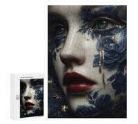 Rompecabezas para Adultos 300 PCS Porcelain Tears Kintsugi Woman in Blue and Gold Rompecabezas para Adultos Juegos Relajantes Difícil Regalos para Amigos Y Familiares 300 PCS