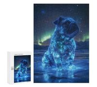 Rompecabezas para Adultos 300 PCS Pug in The Aurora Borealis Rompecabezas para Adultos Juegos Relajantes Mejora La Memoria Cumpleaños Y Navidad 300 PCS