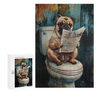 Rompecabezas para Adultos 300 PCS Pug Reading Newspaper on Toilet Rompecabezas para Adultos Desafío Difícil Rompecabezas Desafiante Juegos Familiares De Ingenio 300 PCS