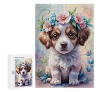 Rompecabezas para Adultos 300 PCS Puppy with Flower Crown Watercolor Rompecabezas para Adultos Juego Práctico Mejora La Memoria Regalos para Amigos Y Familiares 300 PCS