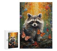 Rompecabezas para Adultos 300 PCS Raccoon Garden with Butterflies Rompecabezas para Adultos Juego Práctico Corte De Precisión Juego Desafiante Regalos 300 PCS
