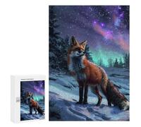 Rompecabezas para Adultos 300 PCS Red Fox Northern Lights Rompecabezas para Adolescentes Juego De Ingenio Análisis Y Lógica 300 PCS