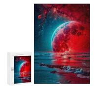 Rompecabezas para Adultos 300 PCS Red Moon and The Sea Rompecabezas para Adultos Juegos Familiares Corte De Precisión Cumpleaños Y Navidad 300 PCS