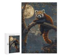 Rompecabezas para Adultos 300 PCS Red Panda Moon Tree Night Rompecabezas para Adultos Alivia El Estrés Desafíos para Completar Rompecabezas Juegos Familiares 300 PCS