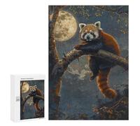 Rompecabezas para Adultos 300 PCS Red Panda Moon Tree Night Rompecabezas para Adultos Juegos Familiares Decoración del Hogar Regalos para Amigos Y Familiares 300 PCS