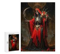 Rompecabezas para Adultos 300 PCS Red Santa Muerte with Roses Rompecabezas para Adultos Juego Práctico Mejora La Memoria Regalos para Amigos Y Familiares 300 PCS