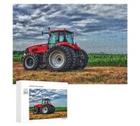 Rompecabezas para Adultos 300 PCS Red Tractor in Field Under Cloudy Sky Rompecabezas para Adolescentes Juego De Ingenio Carrera De Velocidad De Manos Regalos De Cumpleaños Y Únicos 300 PCS