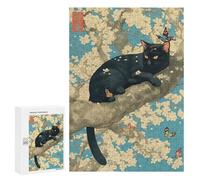 Rompecabezas para Adultos 300 PCS Rompecabezas Black Cat Sakura Tree Rompecabezas para Adultos Juguete Decoración De Pared Aliviador del Estrés Difícil Y Desafiante 300 PCS