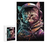Rompecabezas para Adultos 300 PCS Rompecabezas Cat As An Astronaut Rompecabezas para Adultos Juguete Decoración De Pared Aliviador del Estrés Difícil Y Desafiante 300 PCS