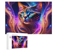Rompecabezas para Adultos 300 PCS Rompecabezas Colorful Cosmic Cat Art Rompecabezas para Adultos Juego De Ingenio Análisis Y Lógica Regalos De Cumpleaños Y Únicos 300 PCS