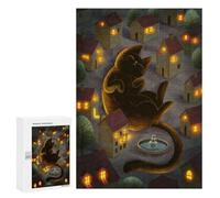 Rompecabezas para Adultos 300 PCS Rompecabezas Giant Cat in The Village Juego De Ingenio con Rompecabezas, Divertido Y Humorístico, 300 PCS
