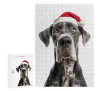 Rompecabezas para Adultos 300 PCS Rompecabezas Great Dane with Santa Hat Rompecabezas para Adultos Juguete Decoración De Pared Aliviador del Estrés Difícil Y Desafiante 300 PCS