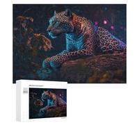Rompecabezas para Adultos 300 PCS Rompecabezas Neon Leopard in The Night Rompecabezas para Adultos Juego De Ingenio Análisis Y Lógica Regalos De Cumpleaños Y Únicos 300 PCS