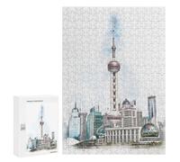 Rompecabezas para Adultos 300 PCS Rompecabezas Oriental Pearl Tower Shanghai China Rompecabezas para Adultos Juguete Decoración De Pared Aliviador del Estrés Difícil Y Desafiante 300 PCS