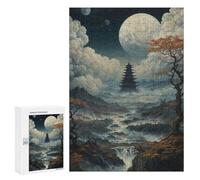 Rompecabezas para Adultos 300 PCS Rompecabezas Pagoda Under The Full Moon Rompecabezas para Adultos Juego De Ingenio Análisis Y Lógica Interacción Entre Padres E Hijos 300 PCS
