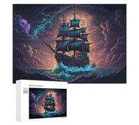 Rompecabezas para Adultos 300 PCS Rompecabezas Pirate Ship Storm Ocean Rompecabezas para Adultos Juguetes Antiestrés Análisis Y Lógica Cumpleaños 300 PCS