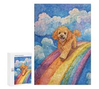 Rompecabezas para Adultos 300 PCS Rompecabezas Poodle on Rainbow Bridge Rompecabezas para Adultos Juguete Decoración De Pared Aliviador del Estrés Difícil Y Desafiante 300 PCS