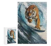 Rompecabezas para Adultos 300 PCS Rompecabezas Surfing Tiger Surfer Wave Rompecabezas Juegos Familiares Mejora La Memoria Cumpleaños Y Navidad 300 PCS