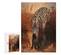 Rompecabezas para Adultos 300 PCS Rompecabezas Zebra Drinking at Sunset Rompecabezas para Adultos Juguete Decoración De Pared Aliviador del Estrés Difícil Y Desafiante 300 PCS