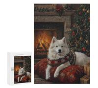 Rompecabezas para Adultos 300 PCS Samoyed Dog Christmas Portrait Festive Samoyed Decor Rompecabezas para Adolescentes Juego De Ingenio Análisis Y Lógica 300 PCS