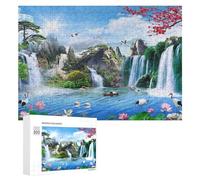 Rompecabezas para Adultos 300 PCS Serene Waterfall Landscape with Lotus Flowers Rompecabezas para Adultos Juguete Decoración De Pared Regalos para Mujeres Gran Regalo para Juegos 300 PCS