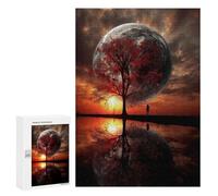 Rompecabezas para Adultos 300 PCS Silhouette Tree and Giant Moon Rompecabezas para Adultos Juegos Familiares Decoración del Hogar Regalos para Amigos Y Familiares 300 PCS