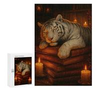 Rompecabezas para Adultos 300 PCS Sleeping White Tiger on Books Rompecabezas para Adultos Juegos De Relajación Regalos para Mujeres Regalos para Amigos Y Familiares 300 PCS