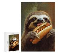 Rompecabezas para Adultos 300 PCS Sloth Eating Hot Dog Juego De Rompecabezas para Ejercitar La Mente Corte De Precisión Interacción Entre Padres E Hijos 300 PCS