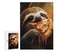 Rompecabezas para Adultos 300 PCS Sloth Eating Pepperoni Salami Pizza Rompecabezas para Adultos Juegos Familiares Regalo De Cumpleaños Regalos De Cumpleaños 300 PCS