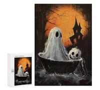 Rompecabezas para Adultos 300 PCS Spooky Halloween Ghost and Pumpkin Illustration Juego De Rompecabezas para Ejercitar La Mente Corte De Precisión Interacción Entre Padres E Hijos 300 PCS