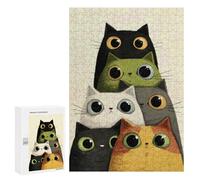 Rompecabezas para Adultos 300 PCS Stack of Cartoon Cats with Big Eyes Juego De Rompecabezas para Ejercitar La Mente Corte De Precisión Interacción Entre Padres E Hijos 300 PCS