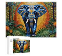 Rompecabezas para Adultos 300 PCS Stained Glass Elephant in Jungle Rompecabezas para Adultos Juego De Ingenio Decoración Perfecta Cumpleaños Y Navidad 300 PCS